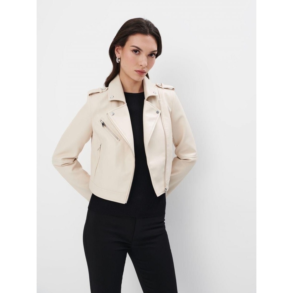 Haute Ivory Faux Nubuck Faux Fur Collar Moto Jacket Quiet Luxury Layering
